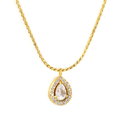 8.5*11mm teardrop CNC white zirconium circle pendant 40+5cm+6mm round plate necklace gold color