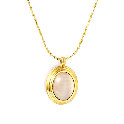 14*17mm oval with white/rose cat's eye/tiger's eye pendant 40+5cm+6mm round necklace gold color
