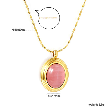 14*17mm oval with white/rose cat's eye/tiger's eye pendant 40+5cm+6mm round necklace gold color
