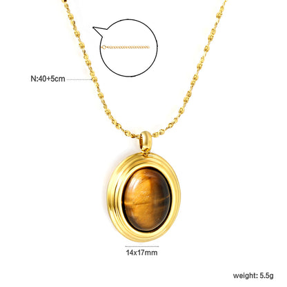 14*17mm oval with white/rose cat's eye/tiger's eye pendant 40+5cm+6mm round necklace gold color