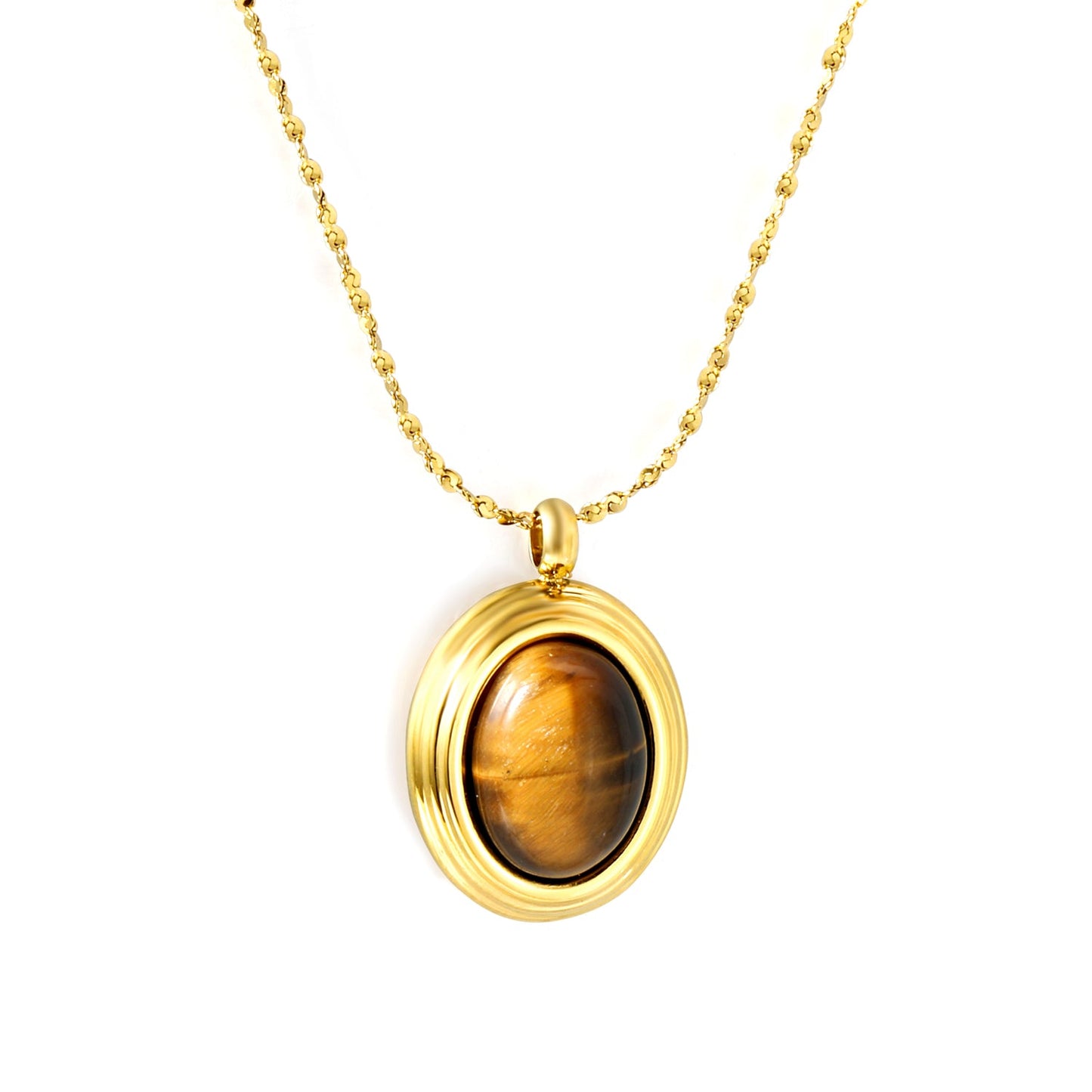 14*17mm oval with white/rose cat's eye/tiger's eye pendant 40+5cm+6mm round necklace gold color