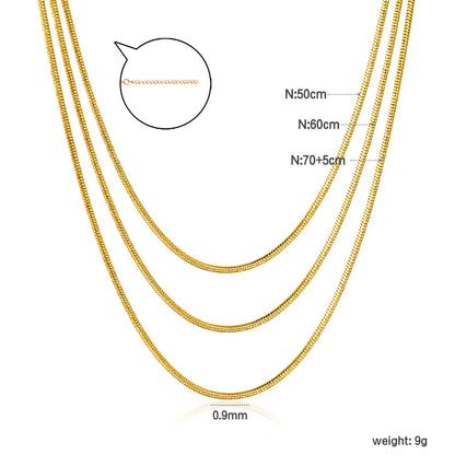Sweater Chain 0.9 Round Snake 50+60+70cm+5cm+6mm Round Tail Plate Necklace Steel/Golden