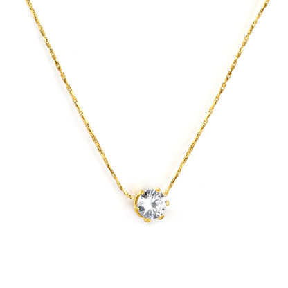 5mm Six Claws Round White Diamond Pendant 40+5cm+6mm Round Tail Plaque Necklace Steel/Golden