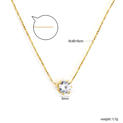 5mm Six Claws Round White Diamond Pendant 40+5cm+6mm Round Tail Plaque Necklace Steel/Golden