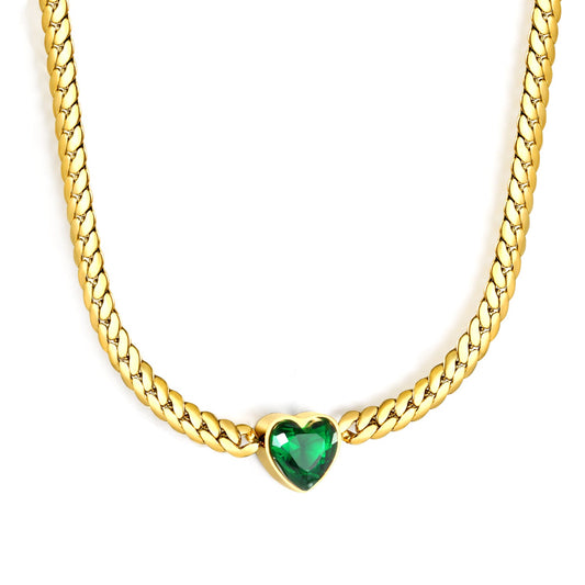 12.2mm White/Green Diamond Heart Pendant 4mm Golden Dragon Necklace 40+5cm+3*10mm Square Tail Plate/Cone Tail Plate Necklace Golden