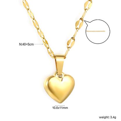 10.6x11mm 3D heart pendant lip chain 40+5cm necklace, gold