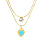 5mm cylindrical white diamond + 8.5x11.1mm blue teardrop heart 0.9 hammered square chain 50+40+5cm + 6mm round tag double chain necklace, gold