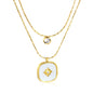 5mm cylindrical white diamond + 16mm square white diamond and white shell 0.9 hammer square chain 50+40+5cm + 6mm round tail tag double chain necklace gold
