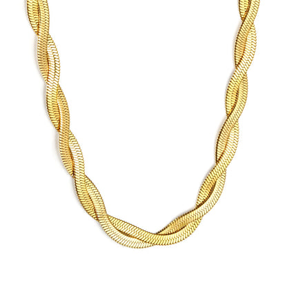 5.9mm*45+5cm Crossed Double Strand Necklace Steel/Golden