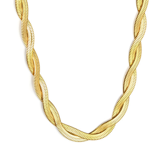 5.9mm*45+5cm Crossed Double Strand Necklace Steel/Golden