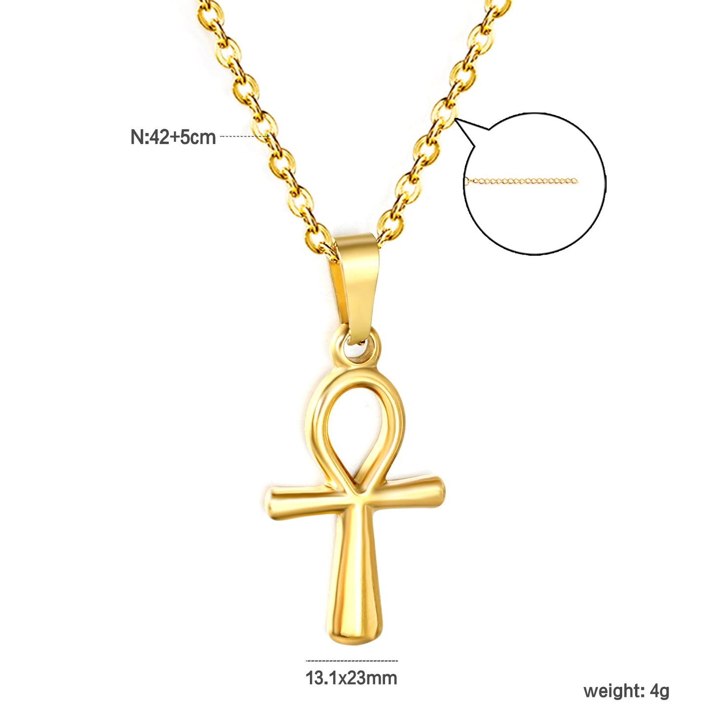 13.1*23mm Egyptian Cross Pendant 0.4 Cross Chain 40+6cm Necklace Gold