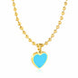 14.3x16.4mm blue teardrop heart 3mm bead chain 40+5cm + 6mm round tag necklace, gold
