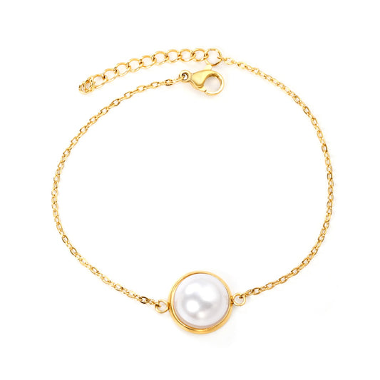 12-14mm round with half white pearl 16-18+3cm bracelet steel/gold color