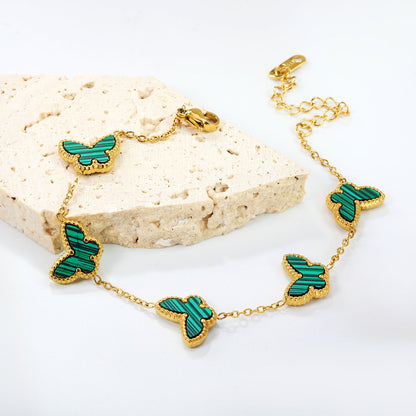 13*10mm Butterfly Sticky Double Sided White Shell/Red Acrylic/Vertical Green Acrylic/Black Acrylic Fittings 18+5cm Bracelet Gold Color