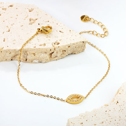 Eyes CNC white zirconium accessories bracelet 0.3 cross chain 17 + 3cm + 6mm round plate steel color / gold