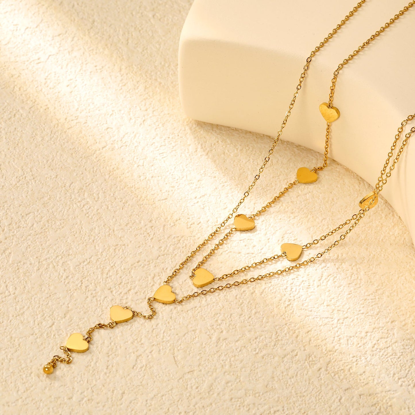 7.3*6.3mm Heart 8cm Tassel Accessories 38+45+5cm+6mm Round Tail Plaque Double Chain Necklace Gold