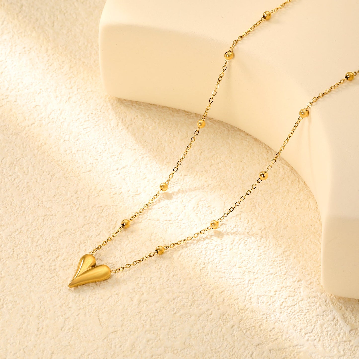 12*14.3mm Heart Pendant 42+5cm+11.2*3.7mm Square Tail Plaque Necklace Steel/Golden