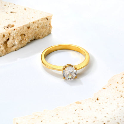 H6mm Round Minimalist White Zirconia Ring Gold/steel color