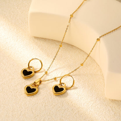 Reversible Black Shells Love Set Gold Earrings: 13.9*18.1mm Pendant: 13.9*18.1mm Clip Bead Chain 47+5cm+6mm Round Tail Plaque