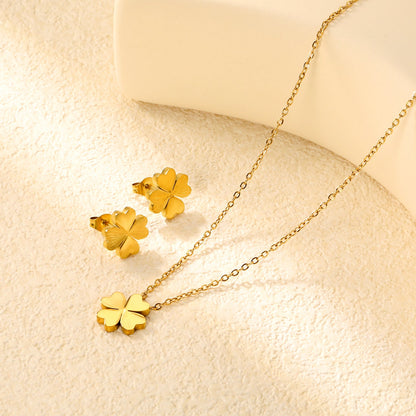 Four Leaf Clover Set Gold Earrings: 11.7*12mm Pendant: 12*13.6mm0.35 Cross Chain 40+5cm+10*2mm Square Plaque