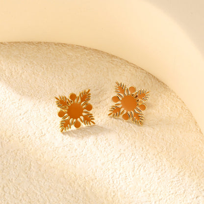 20.2*20.2mm orange/green four-petal flower leaf oil drop earrings gold color