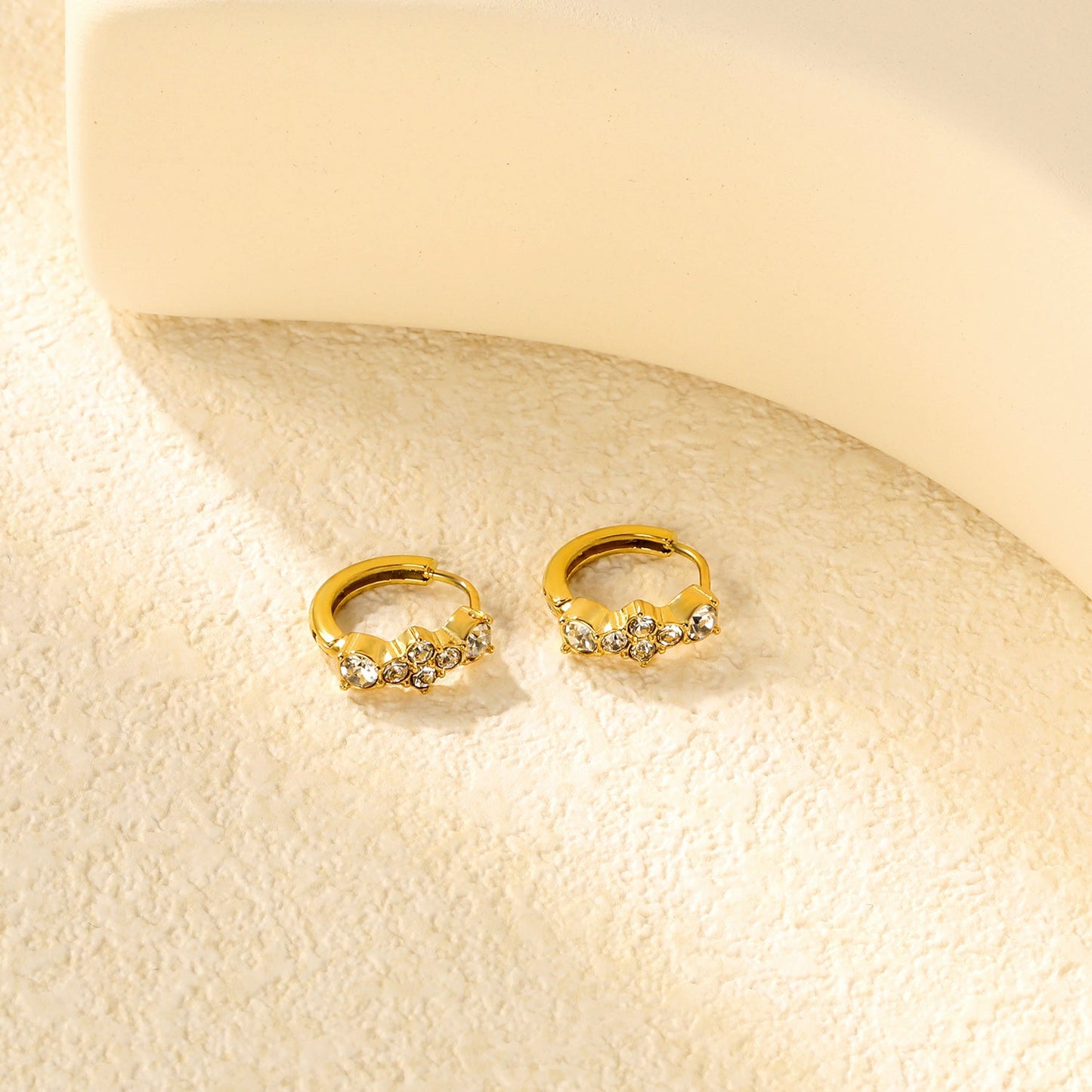 5.7 x 12.5mm Six-Piece Round White Zirconia Stud Earrings with 2.2mm Post and 10mm Inner Diameter, Gold