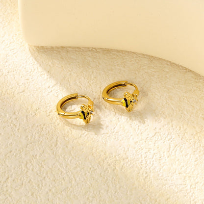 8 x 6.7mm Bee with White Czech Crystal Earring Hook 2.2 x Inner Diameter 10mm Earring Gold