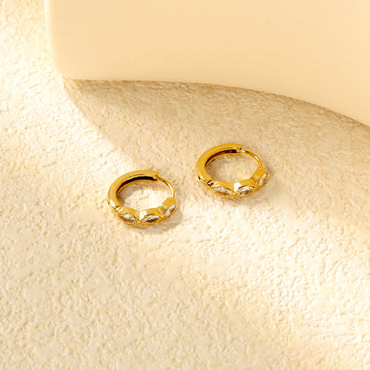 2.9 x 12mm three oval-shaped white zirconia earrings with 2.2 x 10mm inner diameter ear hooks, gold color