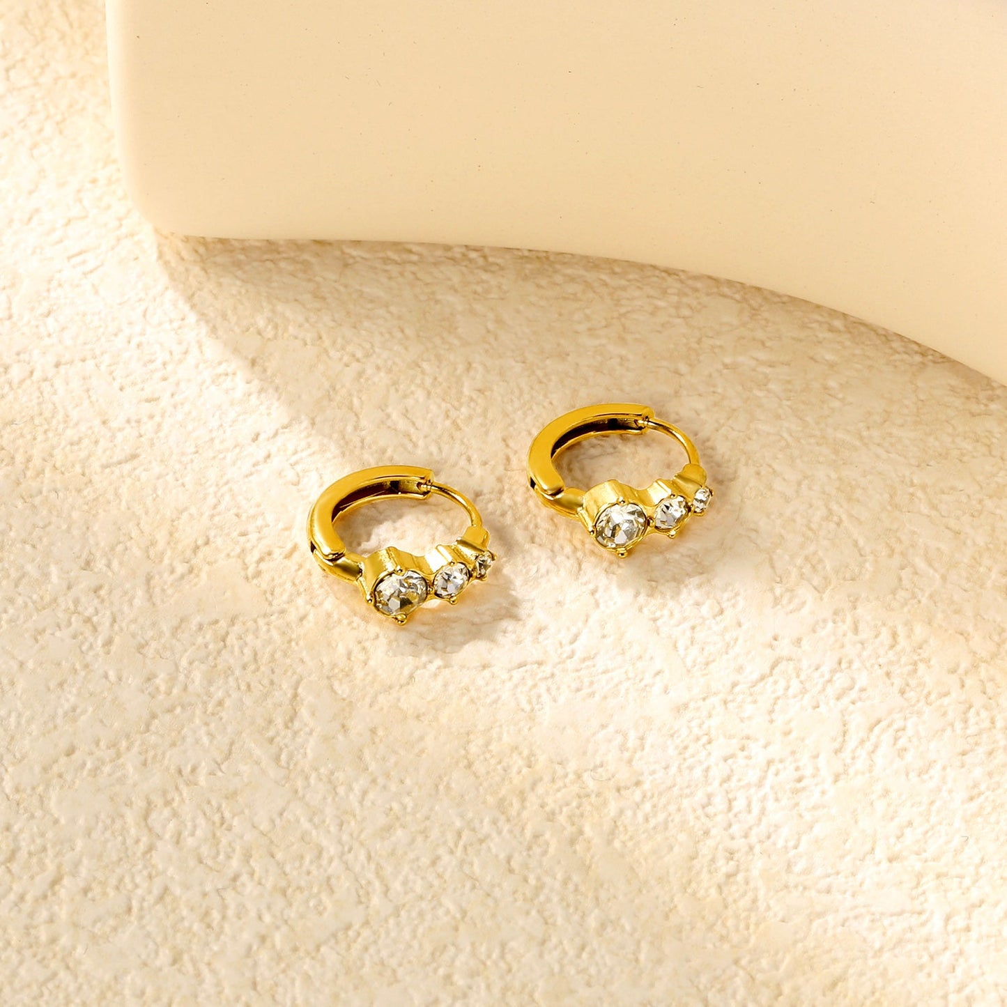 5.4 x 10.7mm Large Round White Zirconia Stud Earrings with 2.2mm Post and 10mm Inner Diameter, Gold