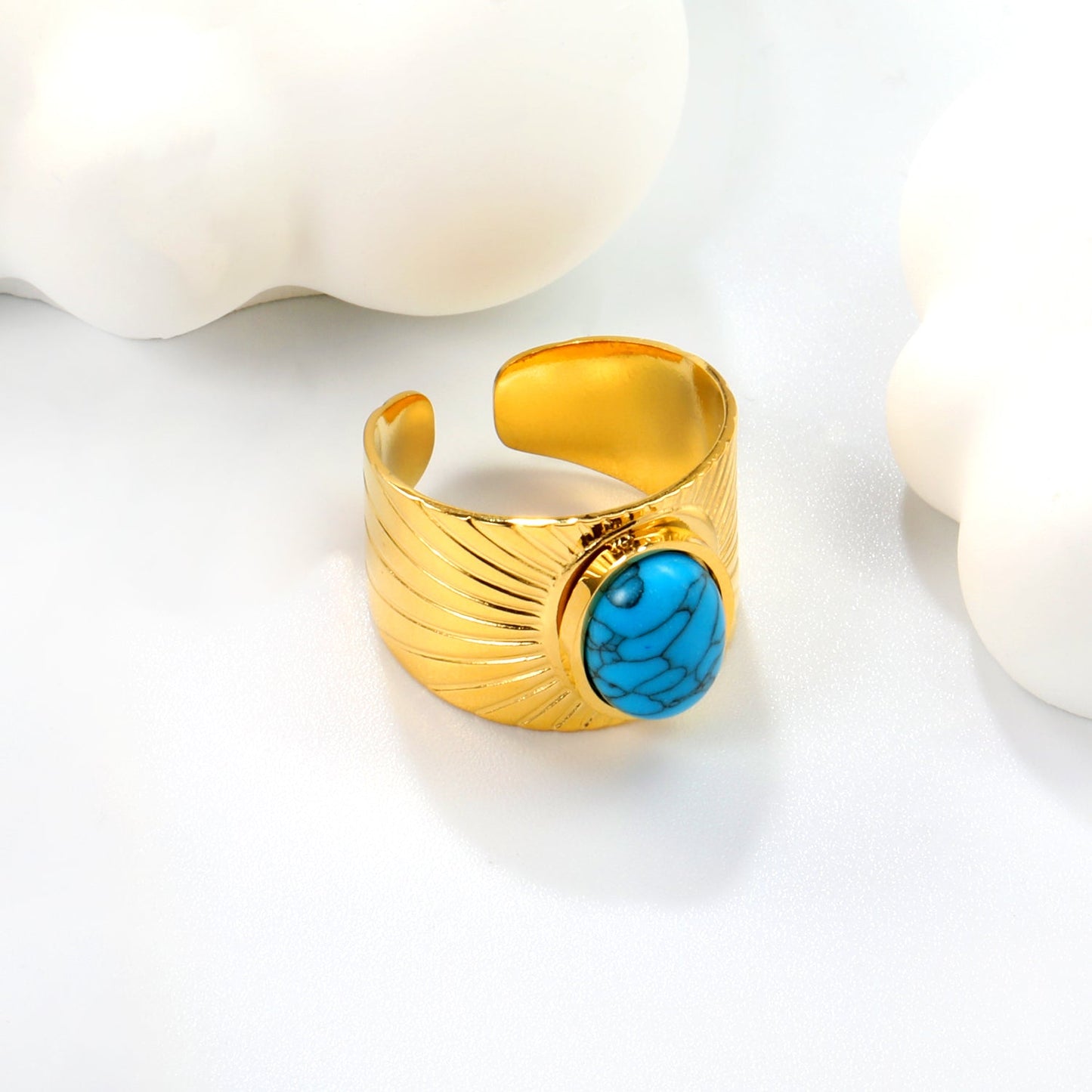 H14.2mm turquoise open-end ring, steel / gold color
