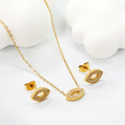 Eye CNC white zirconium accessories Set Steel color / gold 0.3 cross 40+5+6mm round plate Pendant: 11.4*7mm Earring: 11.4*7mm