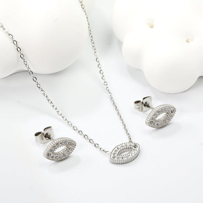 Eye CNC white zirconium accessories Set Steel color / gold 0.3 cross 40+5+6mm round plate Pendant: 11.4*7mm Earring: 11.4*7mm