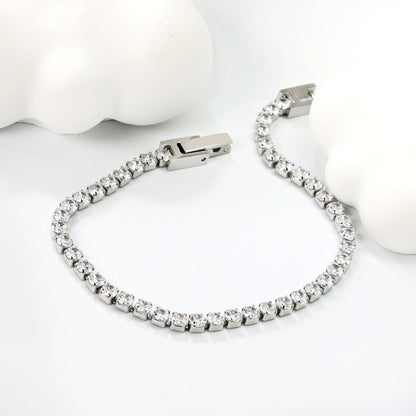 2mm/3mm Round White/Black Crystal Zirconia 17cm Clasp Bracelet Steel/Golden