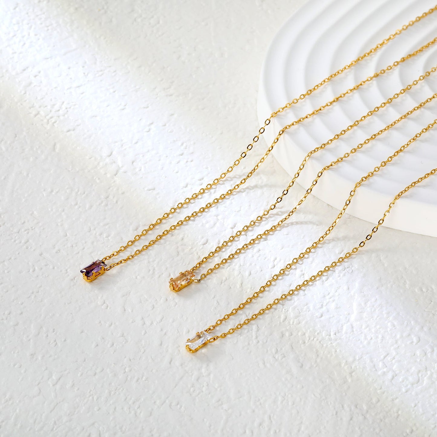 4.5*7.4mm Square White/Purple/Champagne Zircon Pendant 0.3 Cross Chain 40+5cm+6mm Round Tail Plaque Necklace GOLDEN