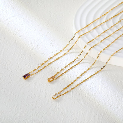 4.5*7.4mm Square White/Purple/Champagne Zircon Pendant 0.3 Cross Chain 40+5cm+6mm Round Tail Plaque Necklace GOLDEN