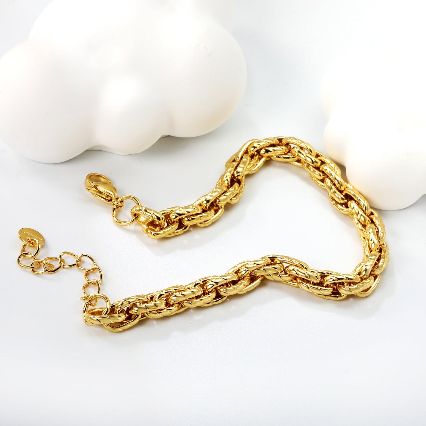 Thick 6mm Chain 17+3cm+6mm Round Tag Bracelet Golden