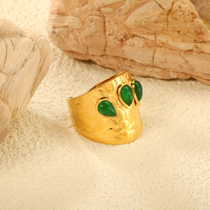 H19.8mm Exaggerated bezel opening ring with three stones Gold color