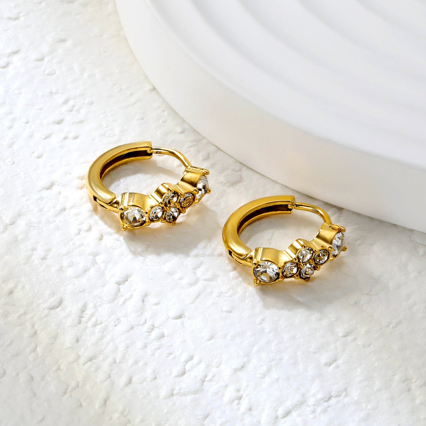 5.7 x 12.5mm Six-Piece Round White Zirconia Stud Earrings with 2.2mm Post and 10mm Inner Diameter, Gold