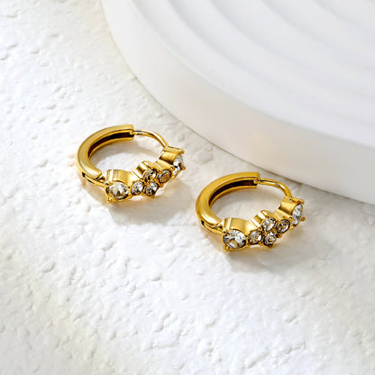 5.7 x 12.5mm Six-Piece Round White Zirconia Stud Earrings with 2.2mm Post and 10mm Inner Diameter, Gold