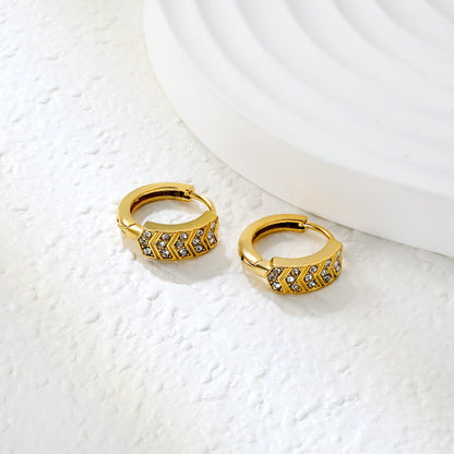 4.5 x 11mm hexagonal with imitation white Czech diamonds, earring hook 2.2 x inner diameter 10mm, gold-colored earrings