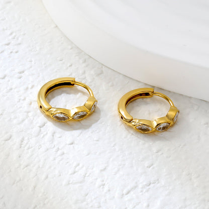 2.9 x 12mm three oval-shaped white zirconia earrings with 2.2 x 10mm inner diameter ear hooks, gold color