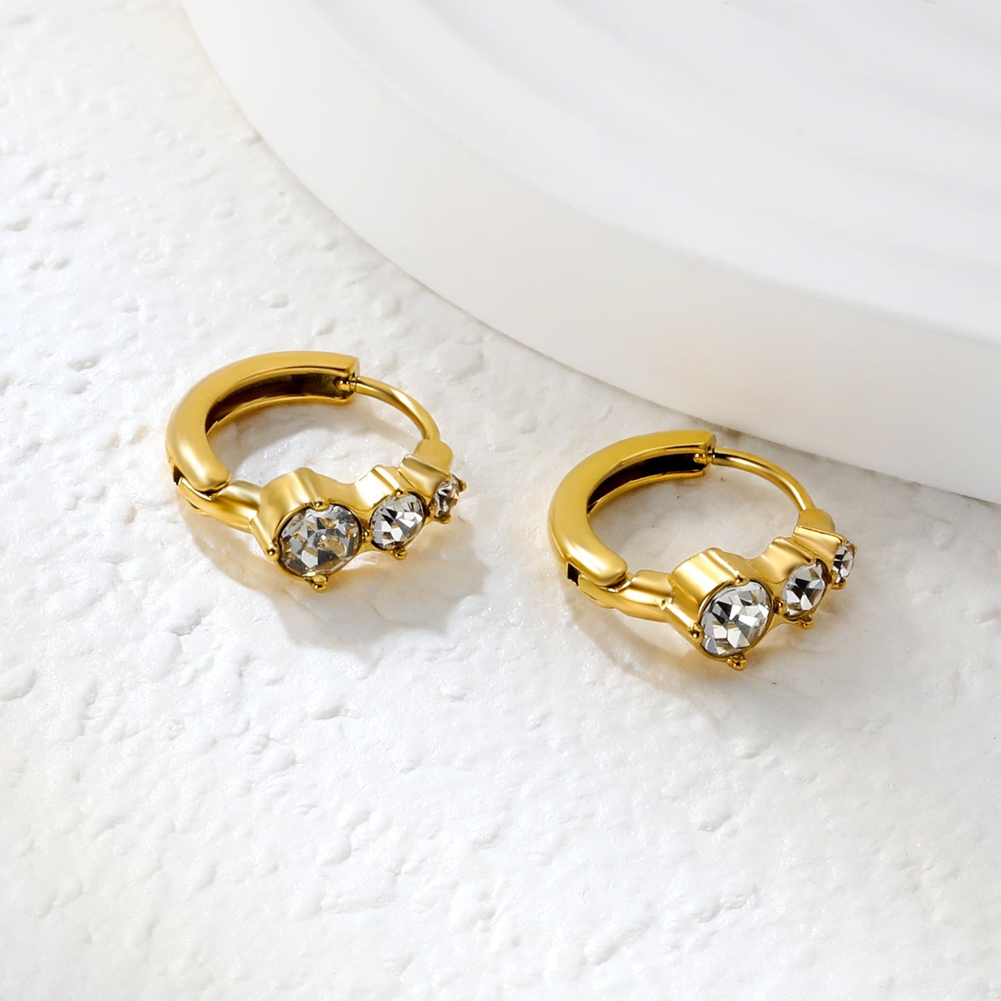 5.4 x 10.7mm Large Round White Zirconia Stud Earrings with 2.2mm Post and 10mm Inner Diameter, Gold