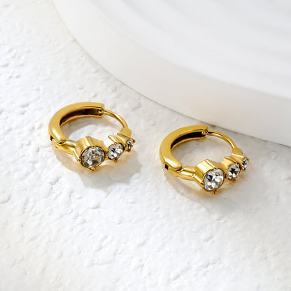 5.4 x 10.7mm Large Round White Zirconia Stud Earrings with 2.2mm Post and 10mm Inner Diameter, Gold