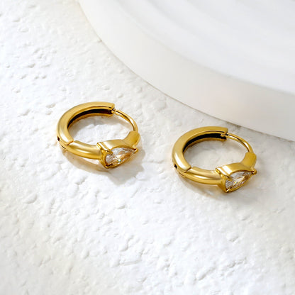 4.8*6.4-6.8mm teardrop shaped three claw white zirconium earrings 2.2-2.5*inner diameter 10-11mm steel color/golden color