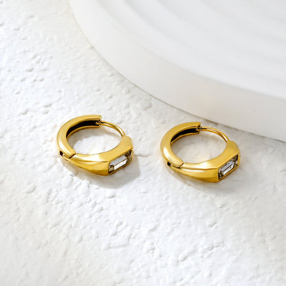 3.5 x 7.7 mm square-shaped imitation white Czech diamond earring, ear hook 2.2 x inner diameter 10 mm, earring, gold color