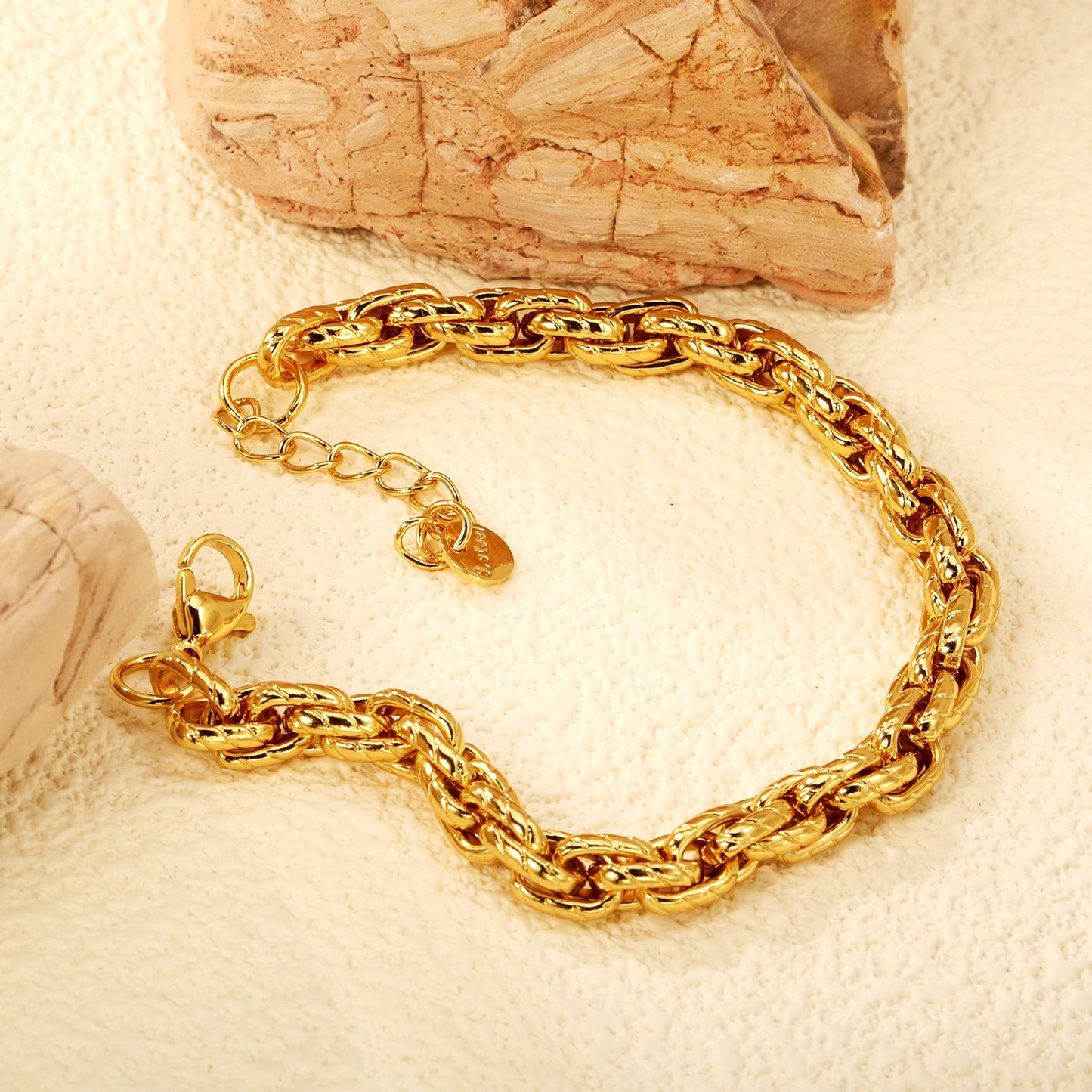 Thick 6mm Chain 17+3cm+6mm Round Tag Bracelet Golden