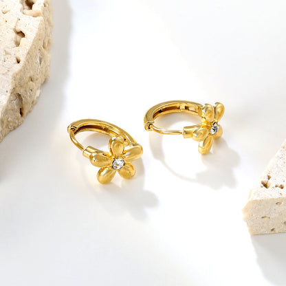 10mm flower-shaped white zirconia earring with a 2.2mm post and a 10mm inner diameter, gold color