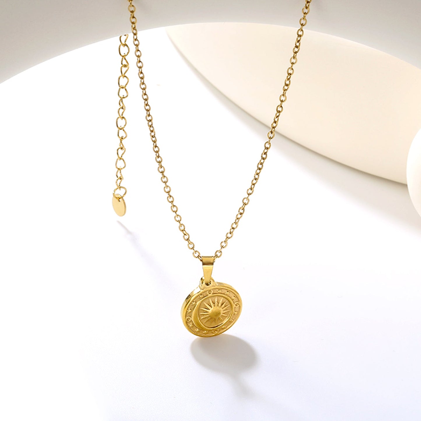15.4mm Sun Moon Star Compass Pendant 45+5+6mm Necklace Steel/Golden