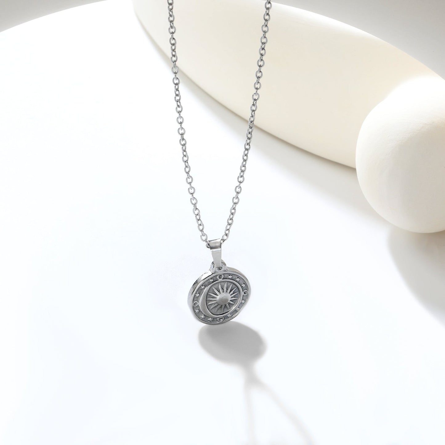15.4mm Sun Moon Star Compass Pendant 45+5+6mm Necklace Steel/Golden