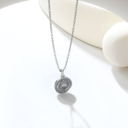 15.4mm Sun Moon Star Compass Pendant 45+5+6mm Necklace Steel/Golden